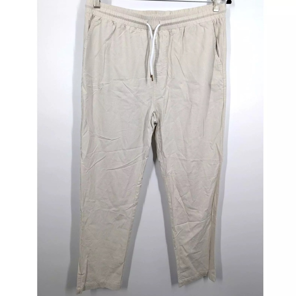 Dandy Del Mar L Brisa Tan Ivory Linen Blend Straight Tapered Elastic Waist